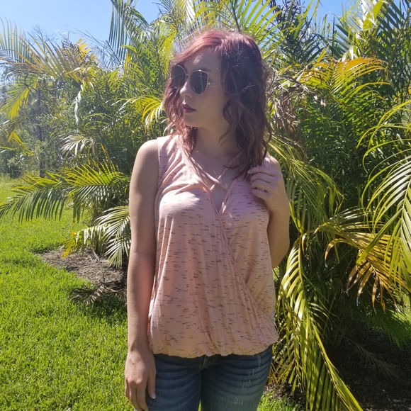 Glamvault Tops - Peach & Black Marled Crisscross Tunic